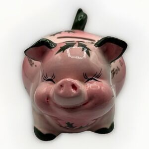 Vintage KREISS & CO Christmas Piggy Bank Figurine 1960s Japan Retro MCM Pink